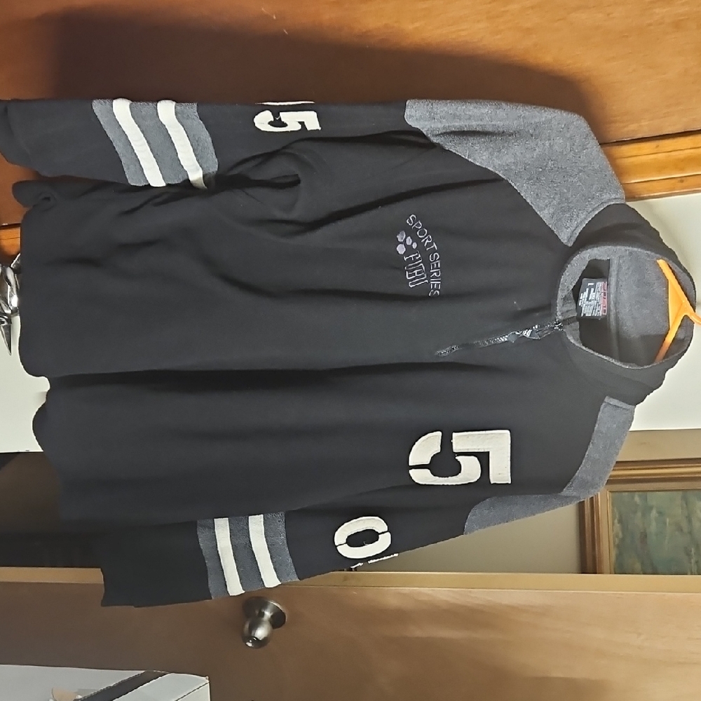 Vintage Y2K FUBU L Black and Gray Sports Fleece Series Jacket